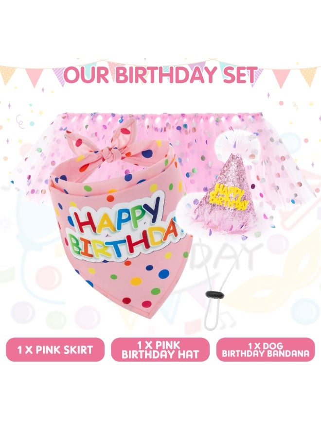 Mordely Dog Birthday Bandana with Hat and Dress Girl Set, Puppy Birthday Party Supplies, Cute Pink Tutu Skirt Outfit for Small Medium Large Dogs - Image 3
